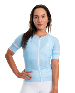 Camisa Ciclismo Márcio May Pro Sky Blue Foto com Modelo Detalhes