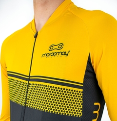 Camisa Ciclismo Sport Márcio May Manga Longa Fast Yellow Foto com Modelo Detalhes
