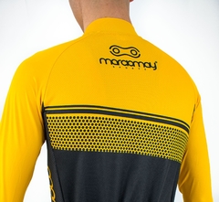 Camisa Ciclismo Sport Márcio May Manga Longa Fast Yellow Foto com Modelo Detalhes