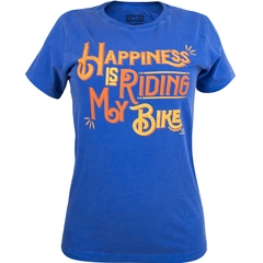 Camiseta Casual Feminina Marcio May Happiness Azul Frente