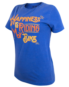 Camiseta Casual Feminina Marcio May Happiness Azul Lado Esquerdo