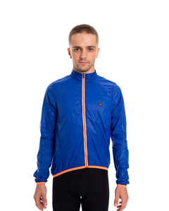 Jaqueta Corta Vento de Ciclismo Masculina Márcio May Pro Azul / Laranja Foto com Modelo Detalhes