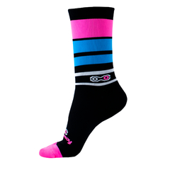 Meia de Ciclismo Márcio May Sports Aquarela Listras Rosa/Azul/Branco