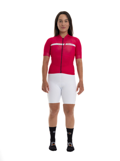 Camisa Ciclismo Feminina Sport Marcio May Red Bland Line Foto com Modelo Frente