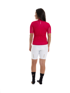 Camisa Ciclismo Feminina Sport Marcio May Red Bland Line Foto com Modelo Costas