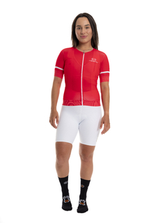Camisa Ciclismo Márcio May Pro Red Foto com Modelo Frente