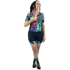 Macaquinho de Ciclismo Feminino Márcio May Funny Water Color Leaves Foto com Modelo Frente