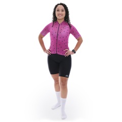 Camisa Ciclismo Feminina Sport Marcio May Polka Dots Foto com Modelo Frente