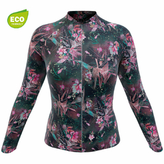 Camisa de Ciclismo Manga Longa Feminina Funny Prism and Flowers Frente