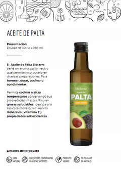 Aceite De Palta 100% Puro Vegano Bioterra 250ml - comprar online