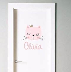 Vinilo Para Puerta Gatita Corona Con Tu Nombre Personalizado