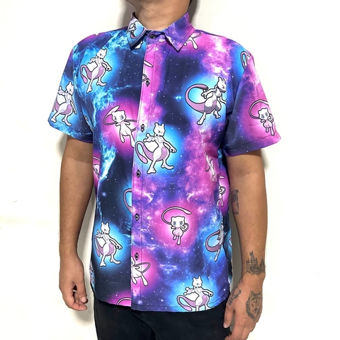 Camisa de botão Pokemon tipo fantasma bicolor gengar gastly haunter