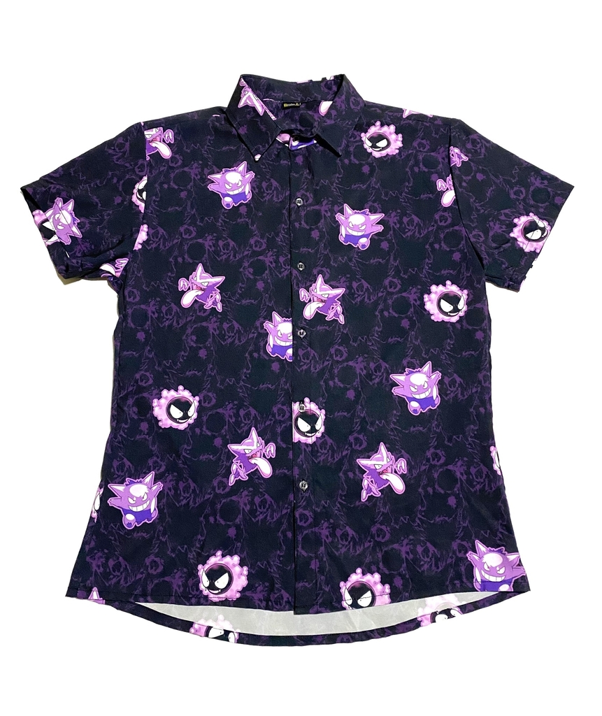 Camisa de botão Pokemon tipo fantasma bicolor gengar gastly haunter