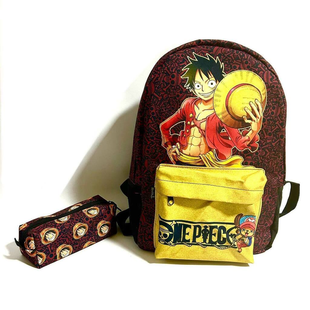 Kit mochila e estojo grande padrão escolar one piece rei dos