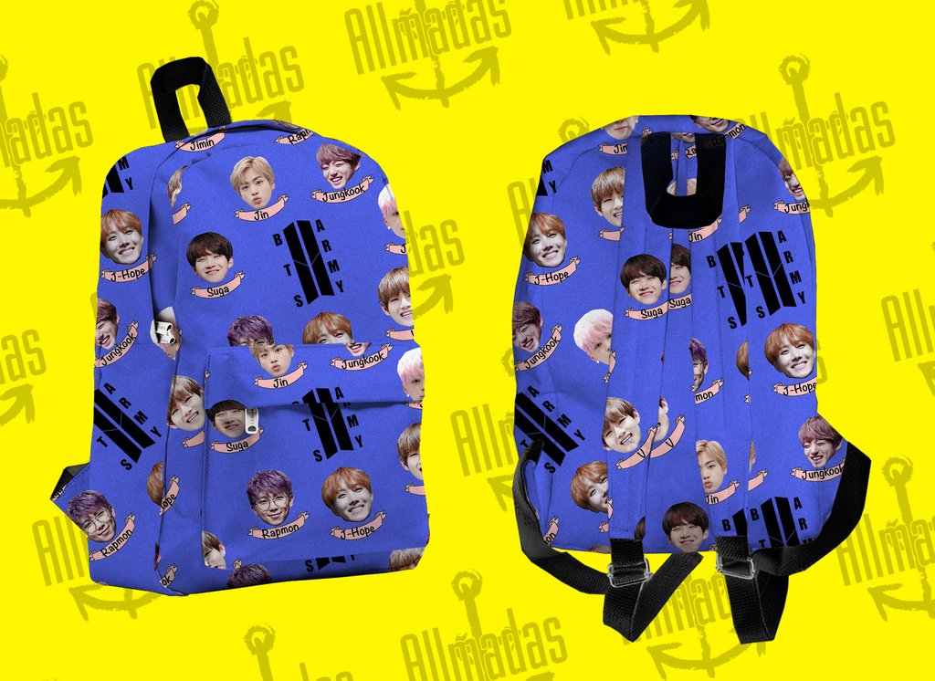 Mochila BTS Heads on Army blue edition Allmadas