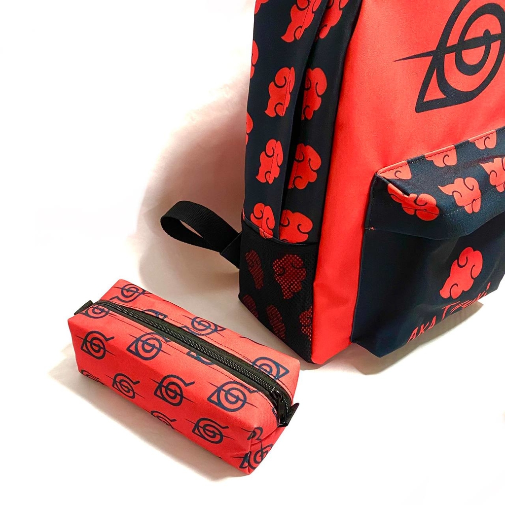 Kit mochila e estojo grande padrão escolar Naruto simbolo folha e