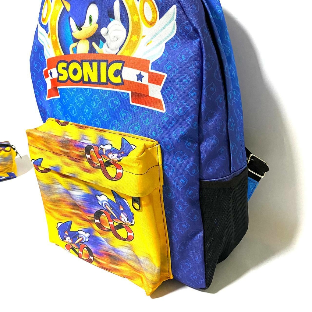 Mochila escolar multicolor do Sonic, tamanho padrão
