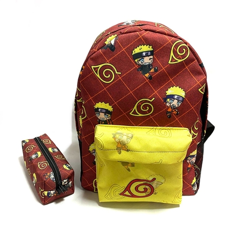 Kit mochila e estojo grande padrão escolar Naruto uzumaki hokage