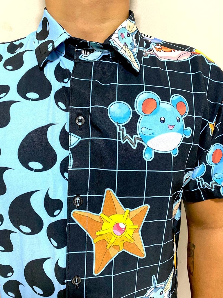 Camisa de botão - Pokemons elétricos tipo agua desenho geek anime gamer nerd