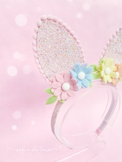 Tiara orelhinhas Glitter com flores - comprar online