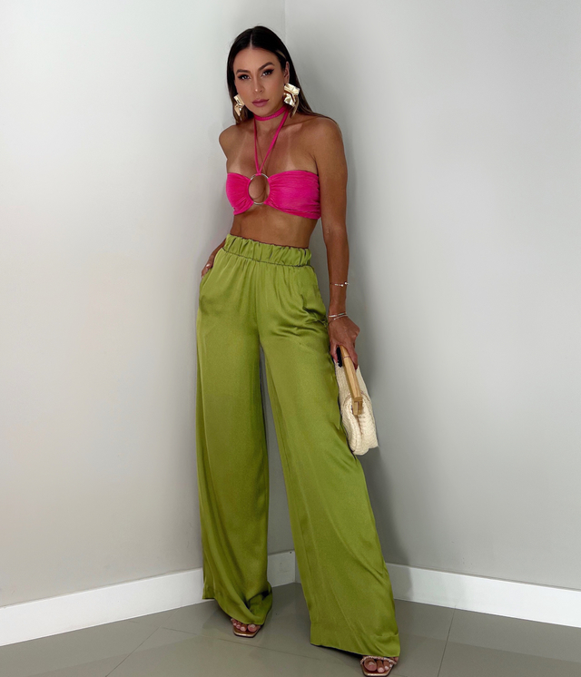 Calça Pantalona Marie - Olive - Vanessa Vasconcelos