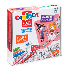 Rompe cabezas para colorear Carioca PRINCESAS MAGICAS + 12 marcadores