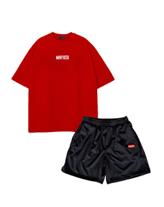 Kit 3 - Shorts Helanca Preto + Camiseta Wolfs Vermelha