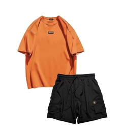 Kit 04 - Shorts Tactel Preto + Camiseta Oversized Laranja - comprar online