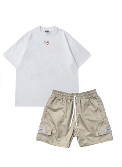 Kit 10 - 01 Shorts Cargo Areia + 01 Camiseta Branca
