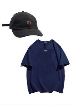 Kit 3 - Camiseta Oversized Marinho + Boné Dad Hat Preto