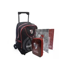 Combo Escolar River Plate Mochila Carrito + Cartuchera 2 pisos + Carpeta