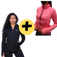 Buzo Mujer Fucsia Bumu + Campera Lycra Negra Calyud