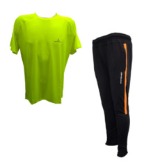 Combo running!remera dry fit fluor+pantalon chupin