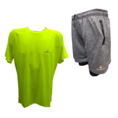 Combo running!remera dry fit+short con calza y bolsillos