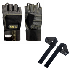 Combo!! Guantes Gimnasio Fitness Drb King Y Straps D´SPORT Negro - STRAPSGKING