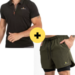 Combo Hombre! Short Con Calza Verde Y Chomba Negra