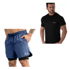 Short Con Calza Shlybccmicro AZUL + Remera Deportiva Hombre RMDF negra