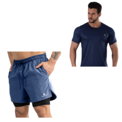 Short Con Calza Shlybccmicro AZUL + Remera Deportiva Hombre RMDF Azul