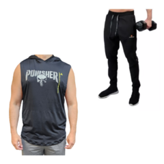 Musculosa Deportiva Hombre Punisher + Pantalón Microfibra Negro Pmicrolux