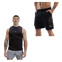 Musculosa Deportiva Negro Muscuproye + Short Cargo Hombre Ng