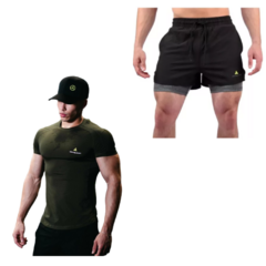 Remera Deportiva Hombre Dry Fit RMDF + Short Con Calza Negro Shlybccmicro