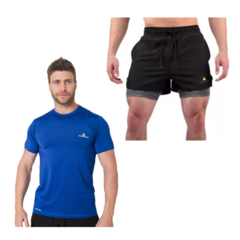 Remera Deportiva Hombre Rehodry Azul Francia + Short Con Calza Shlybccmicro Ng