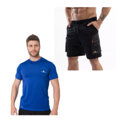 Remera Hombre Azulfr Rehodry+ Short Cargo Bolsillos Negro