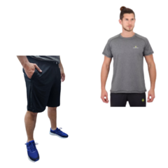 Bermuda De Lycra Hombre + Remera Deportiva Dry Fit Rmdf Azul