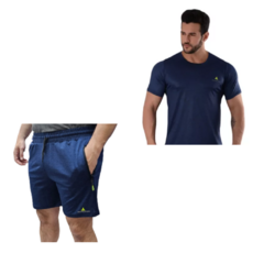 Short de Lycra Hombre Shlyb Azul + Remera Gris Deportiva Rmdf