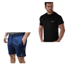 Short de Lycra Hombre Shlyb Azul + Remera Deportiva Rmdf Negro