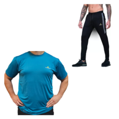 Remera Deportiva Hombre Rehodry Turquesa + Pantalon Lycra Plycc Negro