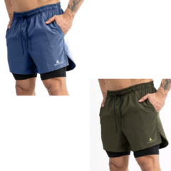 Combo Running Hombre! 2 Shorts Con Calza (vd Y Az)