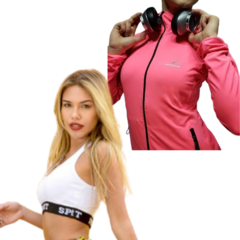 Combo gym mujer!!campera capucha F+top deportivo bl