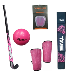 Combo hockey!palo-funda simbra+bocha-bucal-canilleras reves